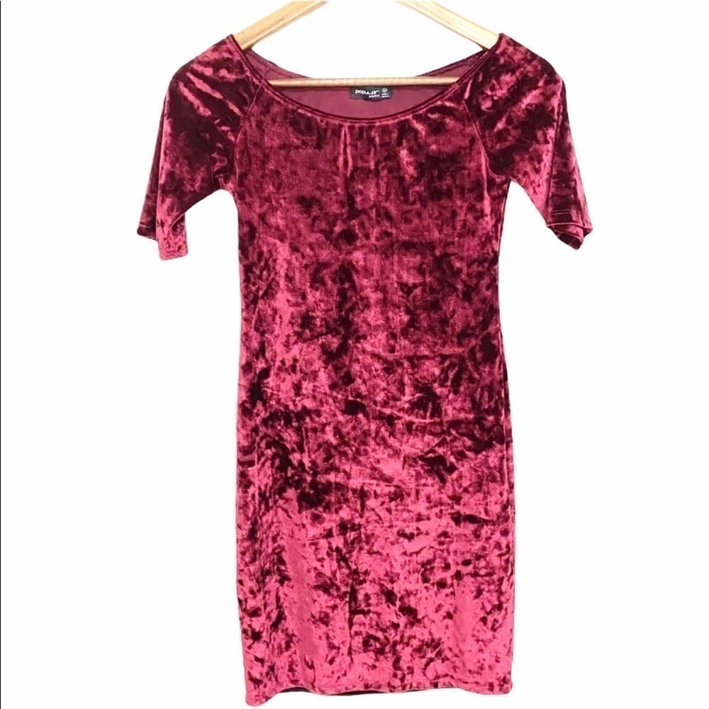 Popular Basics Maroon Velvet Bodycon Mini Dress